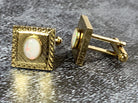 Gold Plated cufflinks with Australian 8x6mm White Opals - Masterpiece Jewellery Opal & Gems Sydney Australia | Online Shop