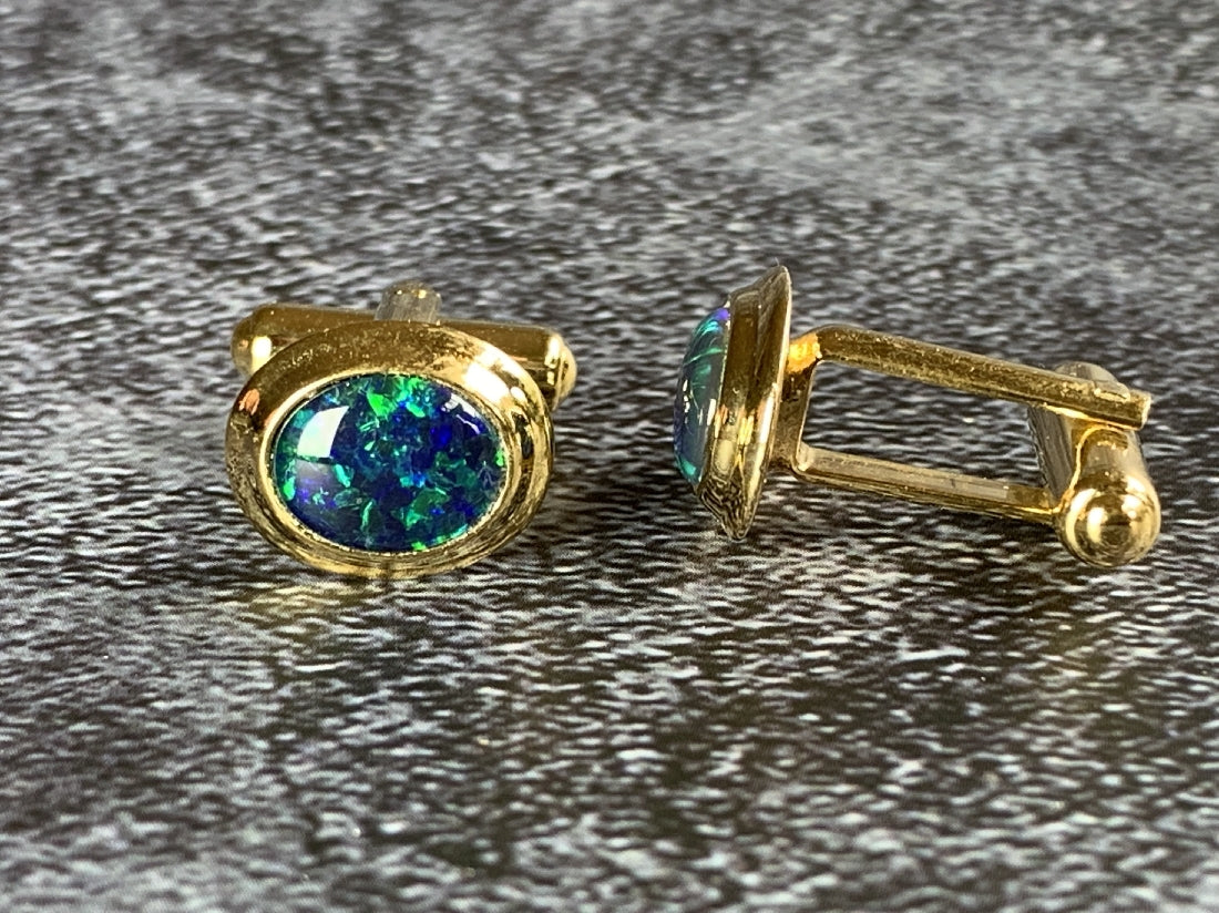 Gold Plated 10x8mm Triplet Opal cufflinks - Masterpiece Jewellery Opal & Gems Sydney Australia | Online Shop