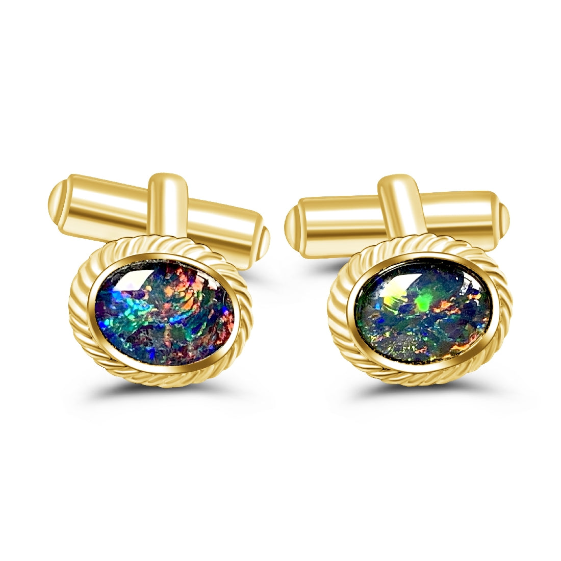 Gold Plated 9x7mm Opal triplet Cufflinks - Masterpiece Jewellery Opal & Gems Sydney Australia | Online Shop