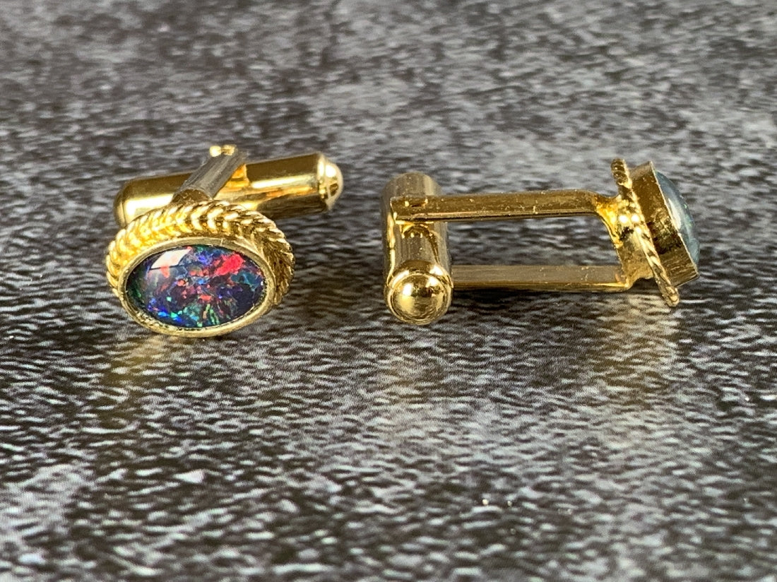 Gold Plated 9x7mm Opal triplet Cufflinks - Masterpiece Jewellery Opal & Gems Sydney Australia | Online Shop