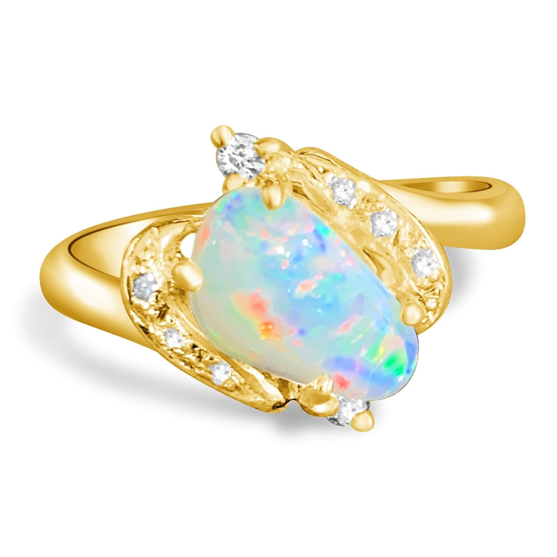 18kt Yellow Gold Fire Opal 0.82ct and Diamond 0.08ct ring - Masterpiece Jewellery Opal & Gems Sydney Australia | Online Shop