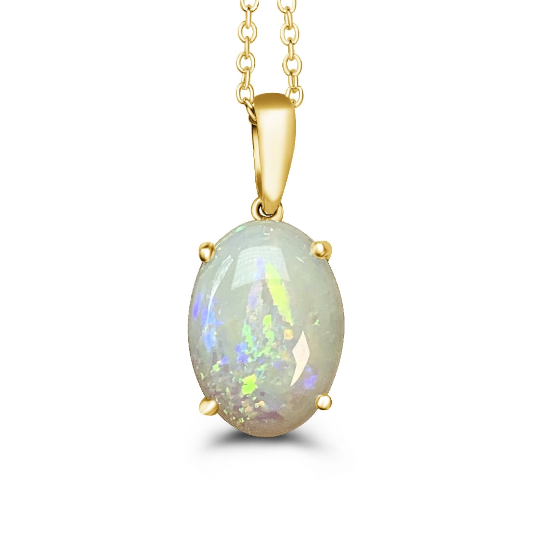 Opal & Diamond Necklace 1/10 ct tw Round-cut 10K White Gold 18