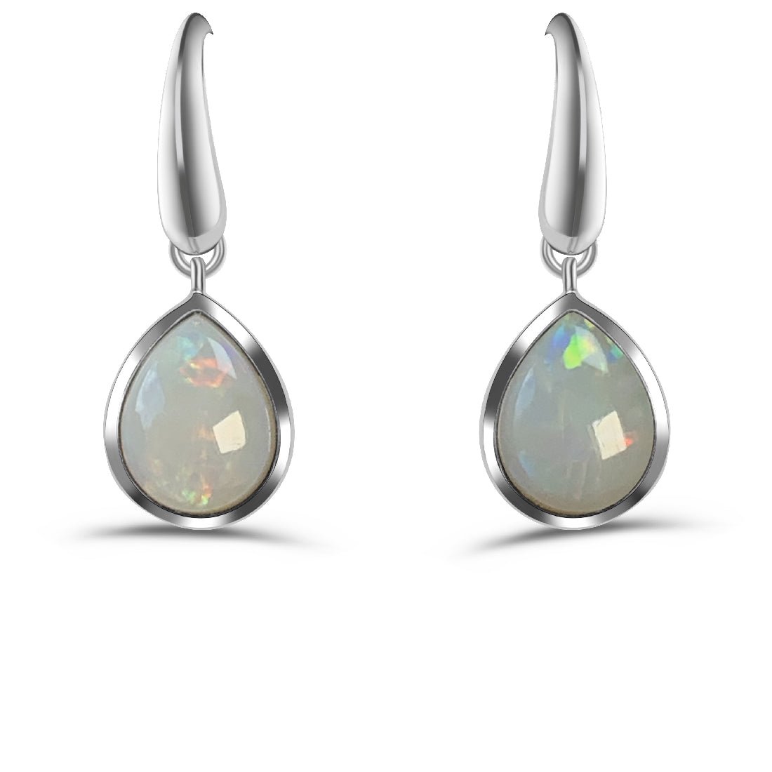 Sterling Silver Pear shape dangling White Opal earrings - Masterpiece Jewellery Opal & Gems Sydney Australia | Online Shop
