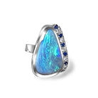 18kt White Gold bezel set Black Opal, Sapphire and Diamond ring - Masterpiece Jewellery Opal & Gems Sydney Australia | Online Shop