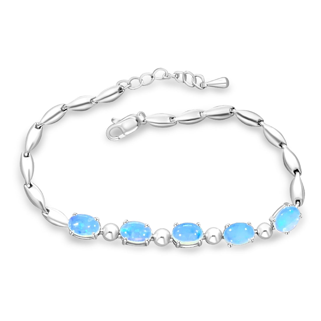 Sterling Silver 8x6mm Oval Light opal and round spacer bracelet - Masterpiece Jewellery Opal & Gems Sydney Australia | Online Shop