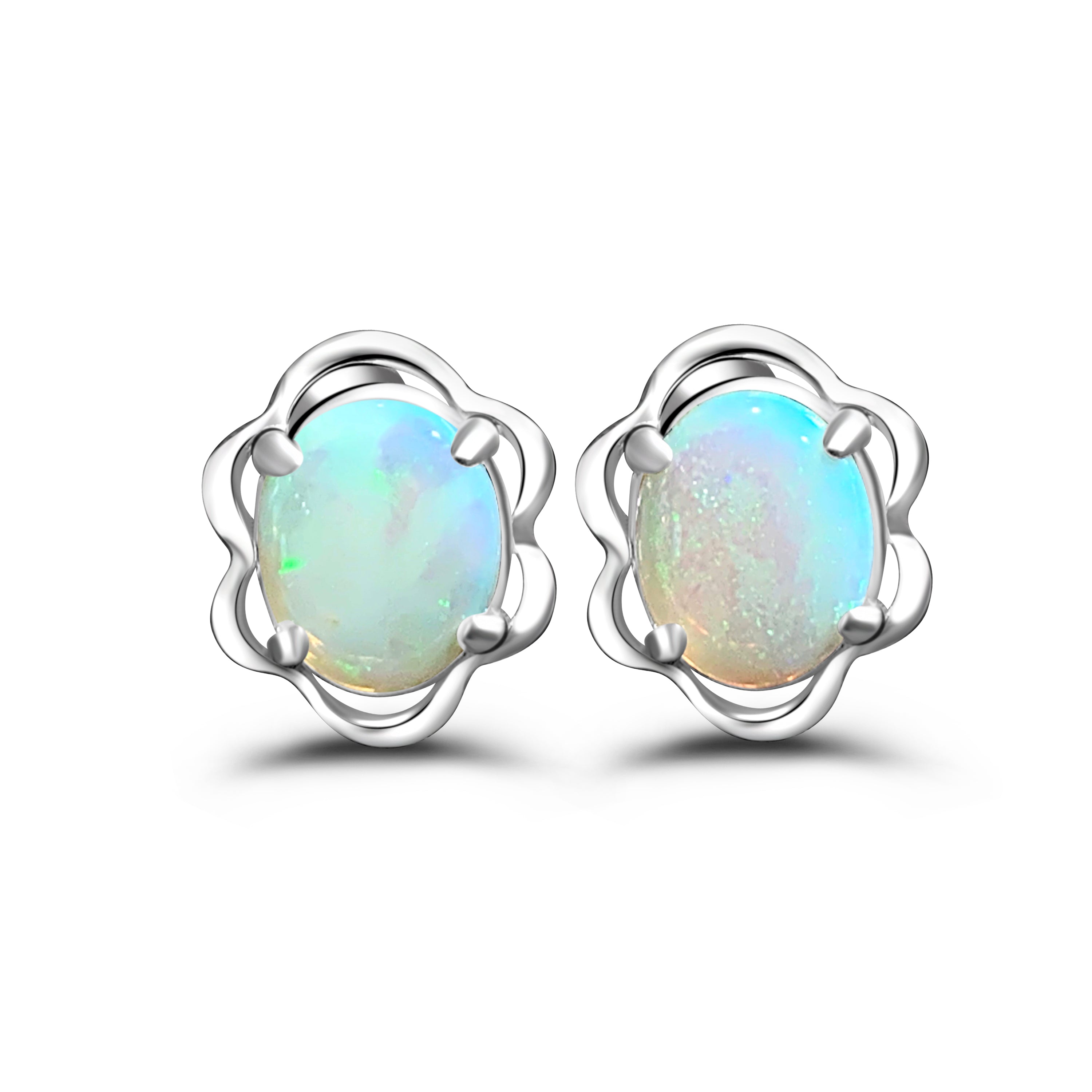 Sterling Silver 10x8mm White Opal fancy studs floral - Masterpiece Jewellery Opal & Gems Sydney Australia | Online Shop