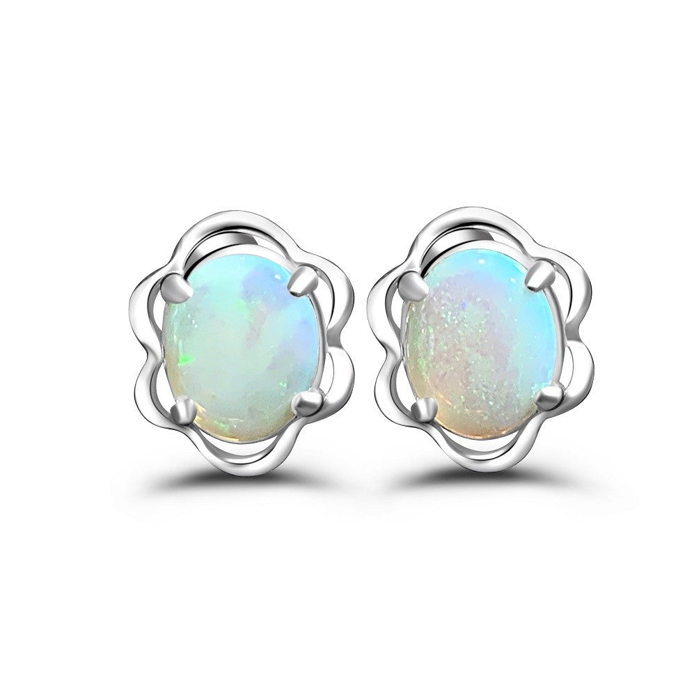 Sterling Silver 10x8mm White Opal fancy studs floral - Masterpiece Jewellery Opal & Gems Sydney Australia | Online Shop