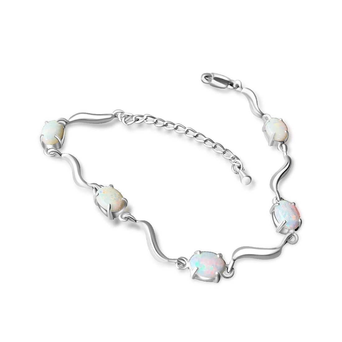 Sterling Silver wave 8x6mm Oval White Opal bracelet - Masterpiece Jewellery Opal & Gems Sydney Australia | Online Shop
