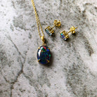 Gold Plate Silver Oval pendant and earring stud set - Masterpiece Jewellery Opal & Gems Sydney Australia | Online Shop