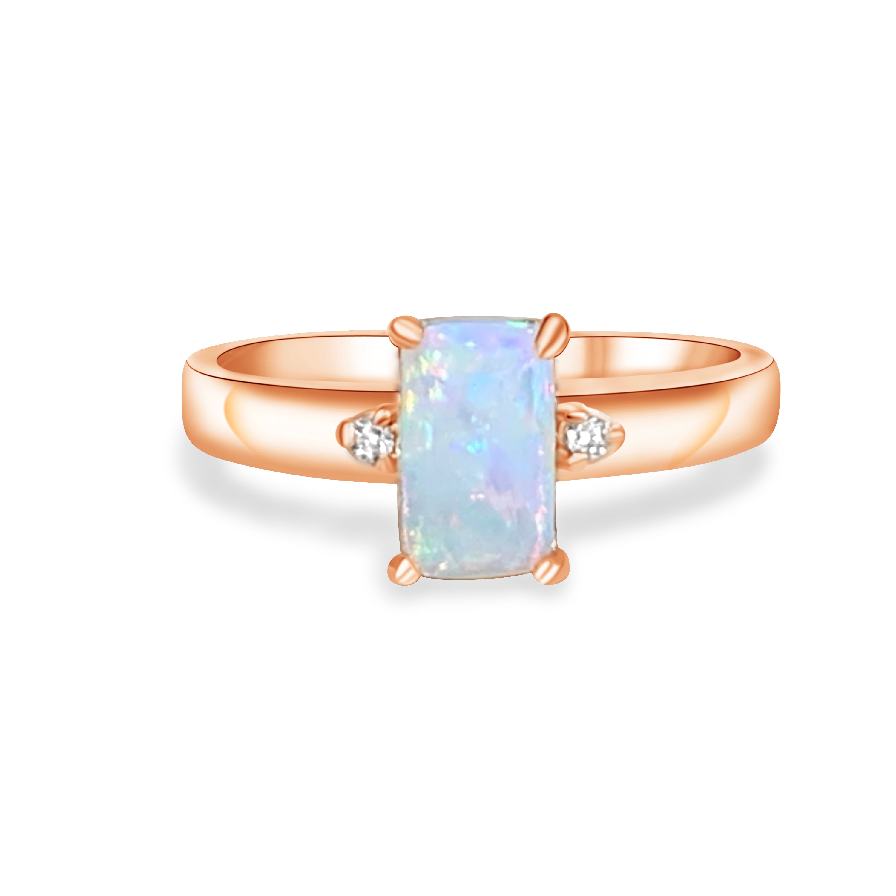 18kt Rose Gold Rectangular Opal 0.9ct and Diamond ring - Masterpiece Jewellery Opal & Gems Sydney Australia | Online Shop