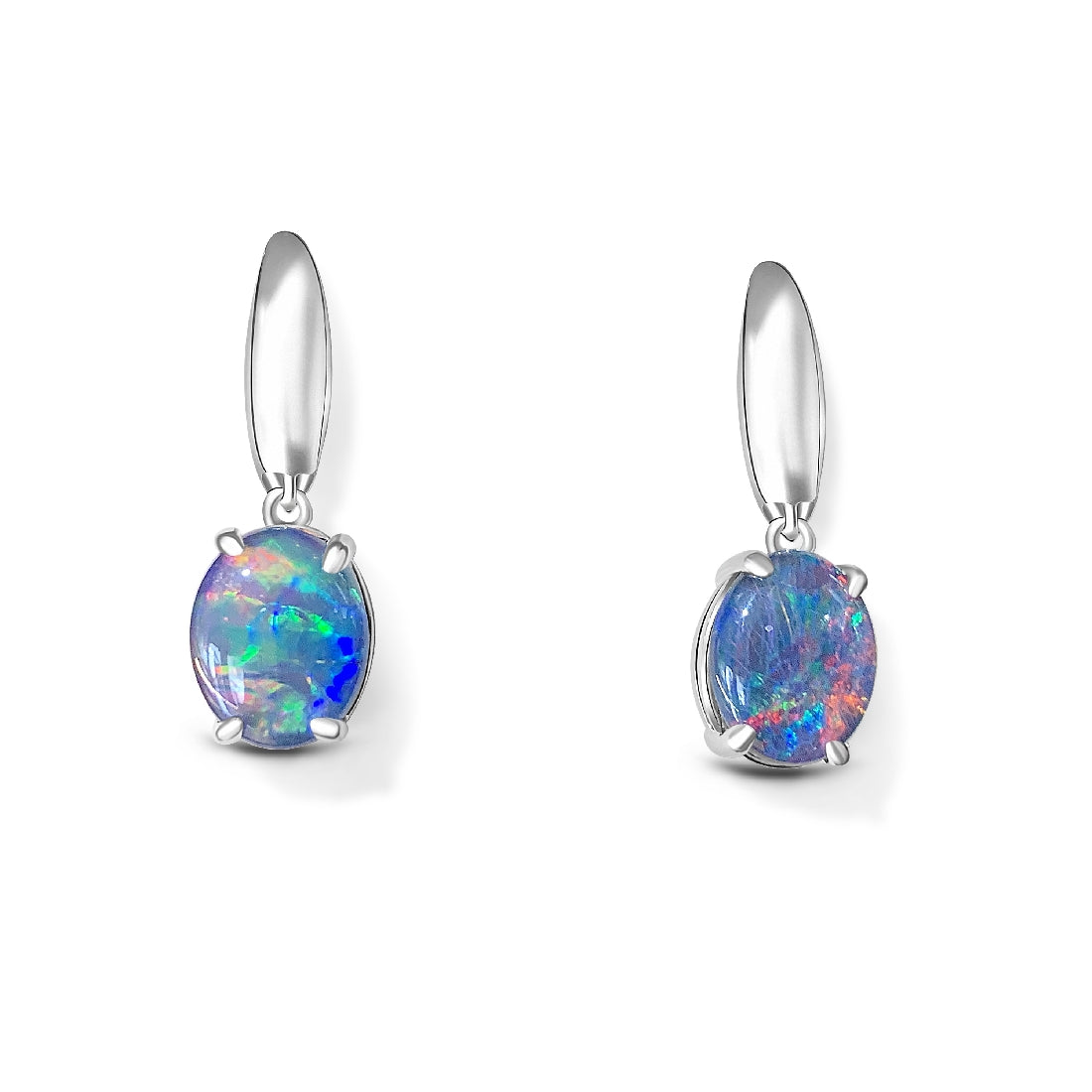 Sterling Silver 10x8mm Oval Opal triplets dangling earrings - Masterpiece Jewellery Opal & Gems Sydney Australia | Online Shop