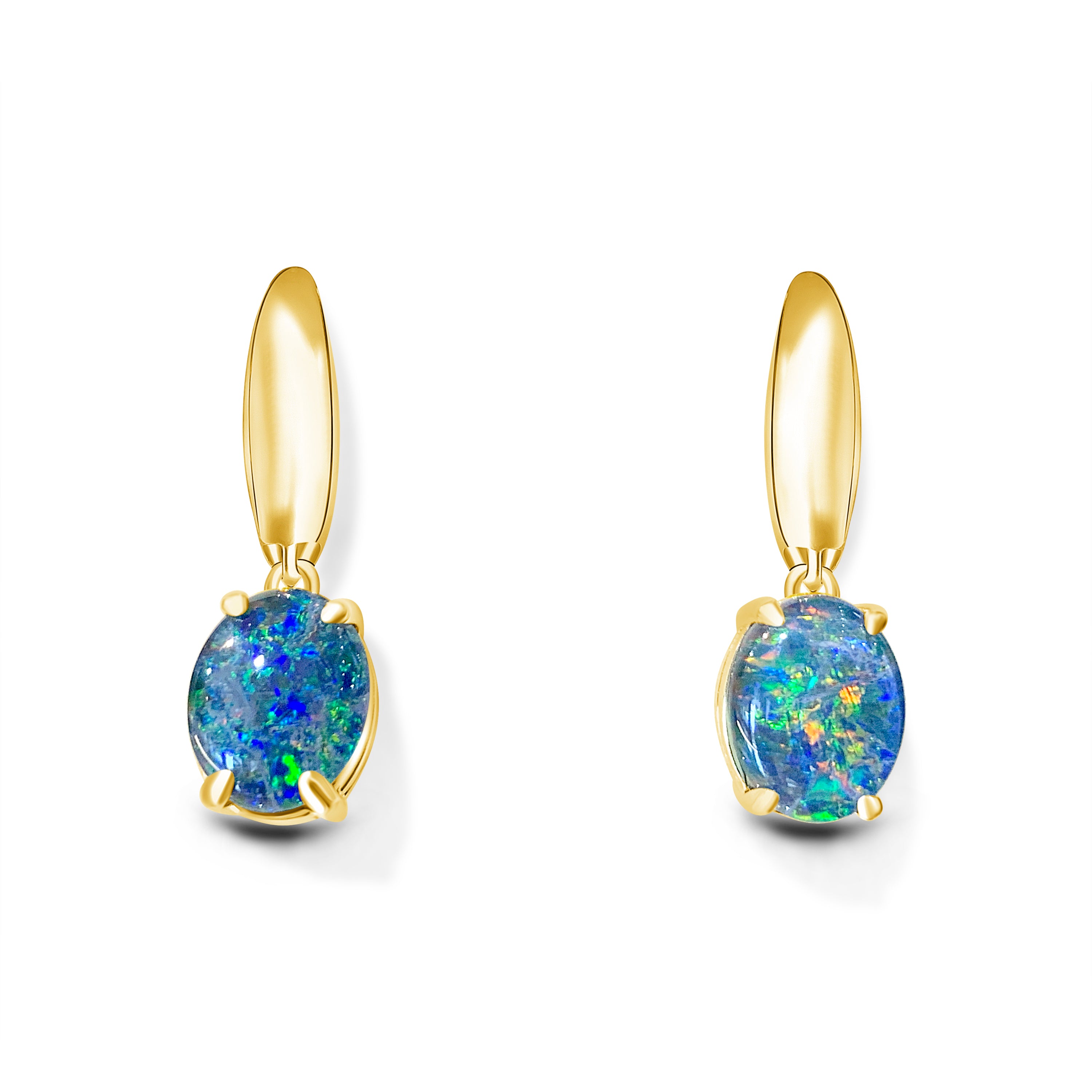 Gold Plated Silver dangling Oval 10x8mm Opal triplets - Masterpiece Jewellery Opal & Gems Sydney Australia | Online Shop