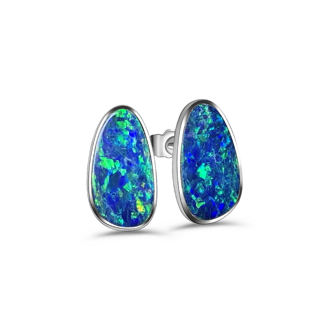 Sterling Silver Opal 14x7mm Freeform studs - Masterpiece Jewellery Opal & Gems Sydney Australia | Online Shop
