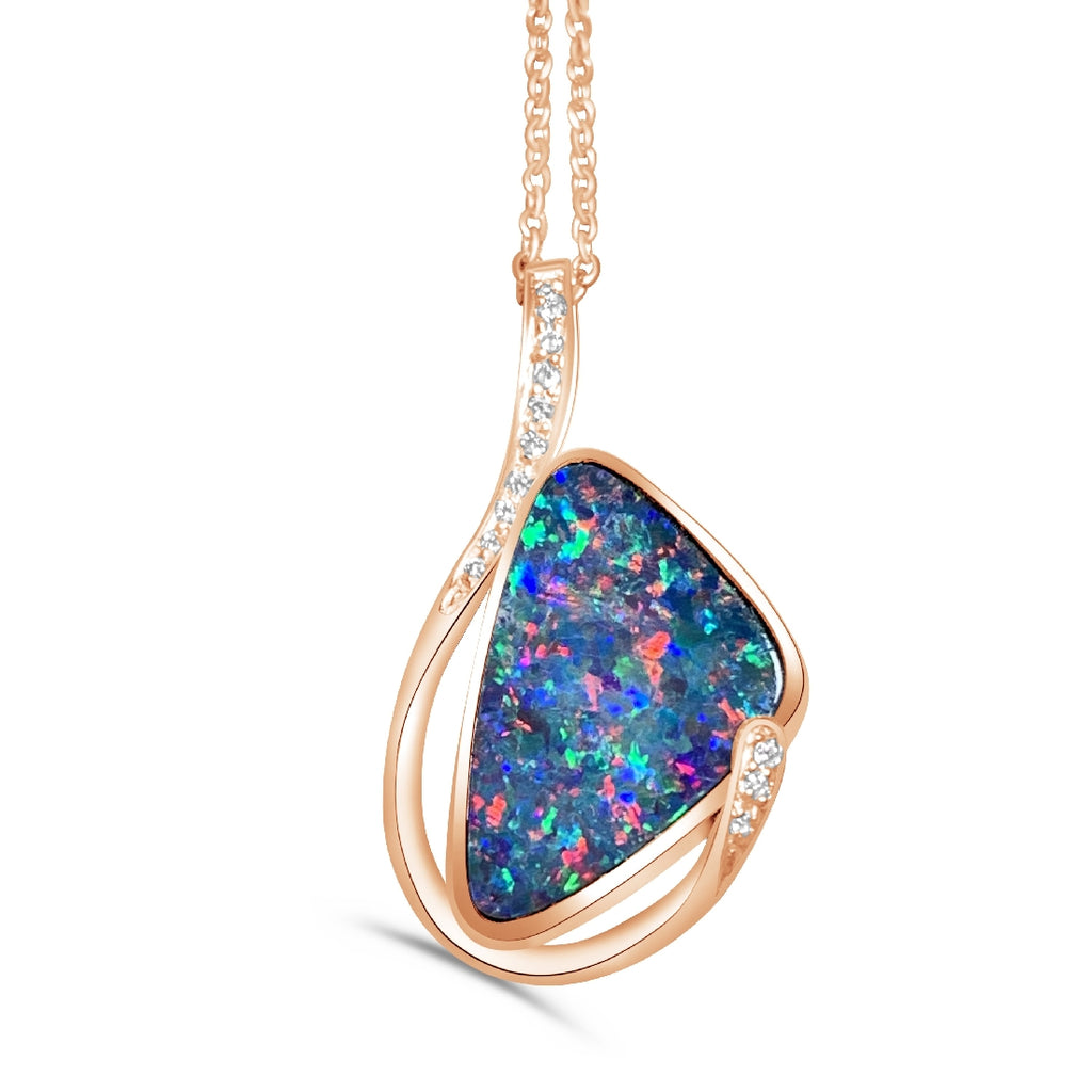 14kt Rose Gold Fire Opal 2.95ct and Diamond pendant - Masterpiece Jewellery Opal & Gems Sydney Australia | Online Shop