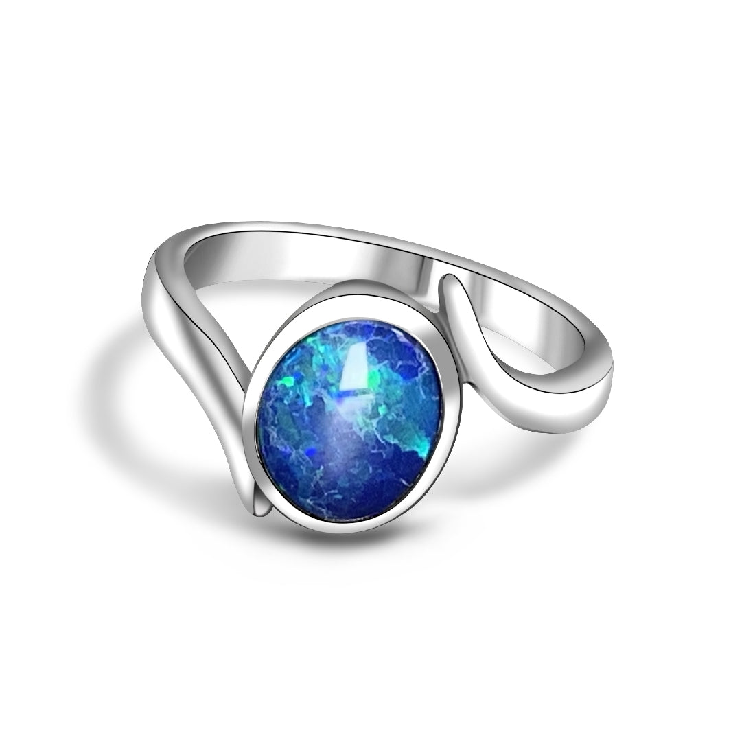 Sterling Silver solitaire Black Opal 1.12ct doublet ring bezel set - Masterpiece Jewellery Opal & Gems Sydney Australia | Online Shop