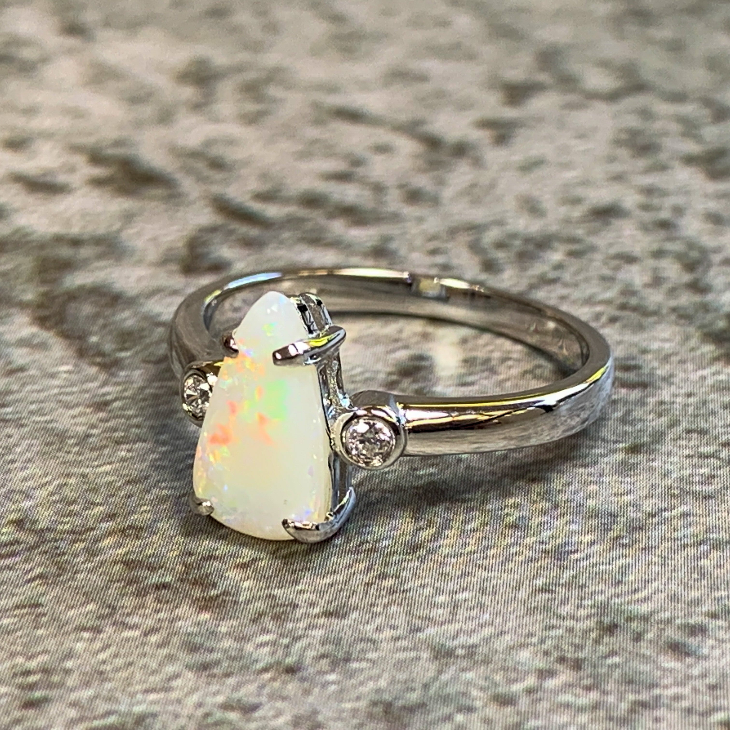 Sterling Silver Long teardrop shape White Opal ring - Masterpiece Jewellery Opal & Gems Sydney Australia | Online Shop