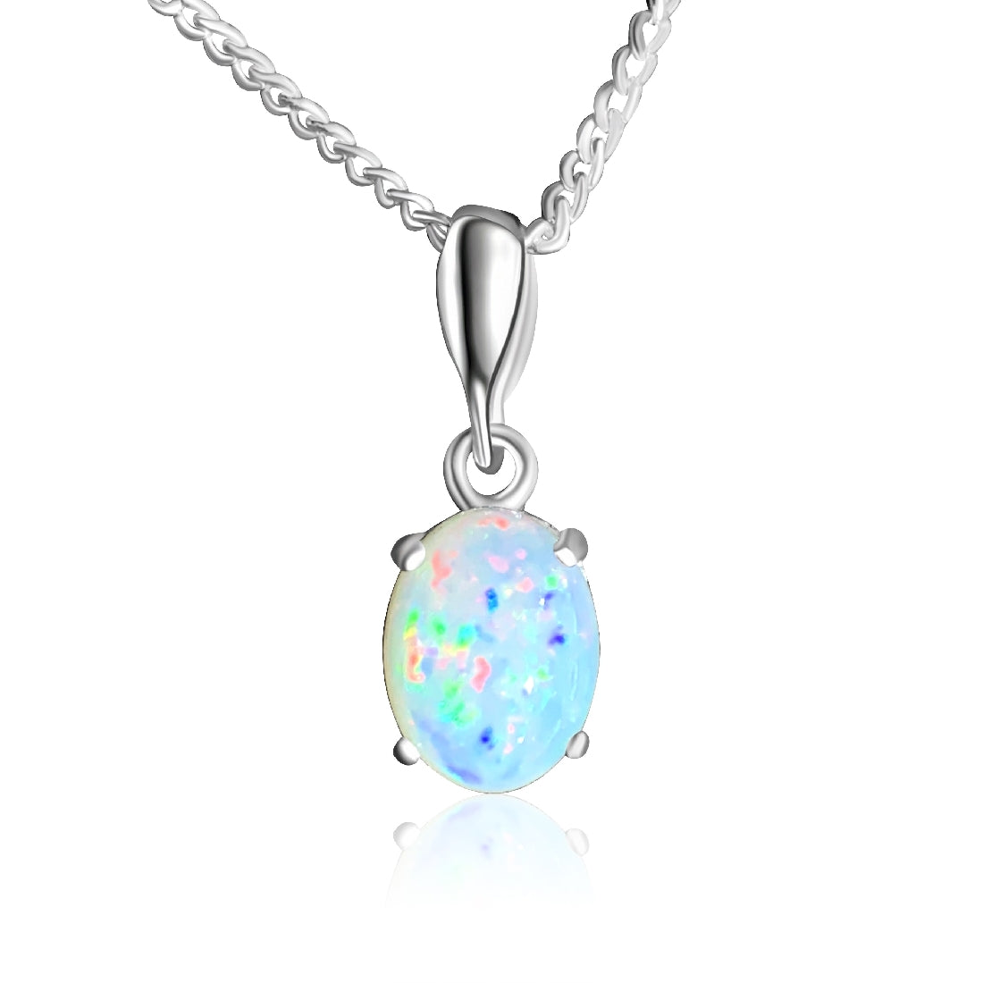Sterling Silver 8x6mm White Opal 4 claw pendant - Masterpiece Jewellery Opal & Gems Sydney Australia | Online Shop