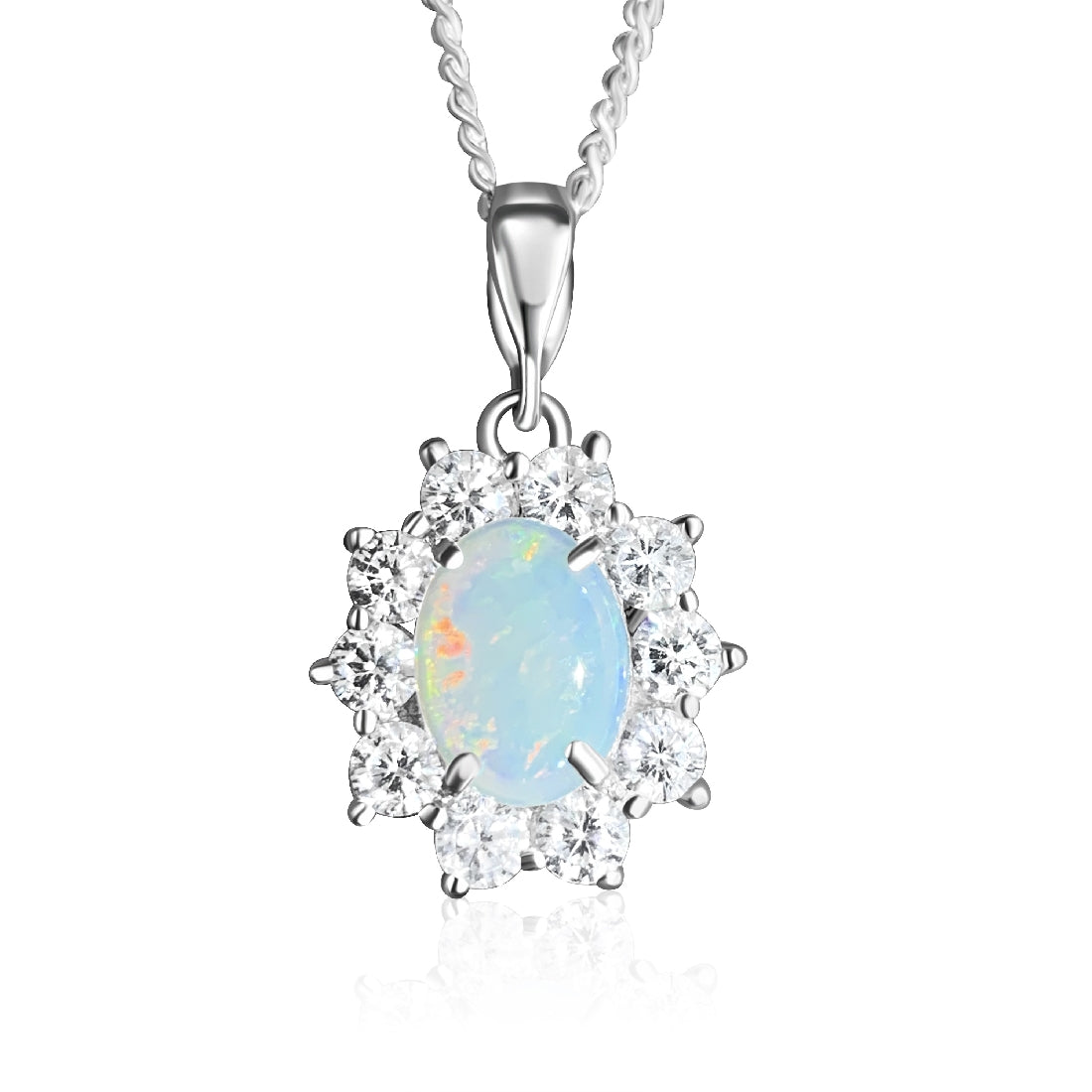 Sterling Silver cluster design 8x6mm White opal pendant - Masterpiece Jewellery Opal & Gems Sydney Australia | Online Shop