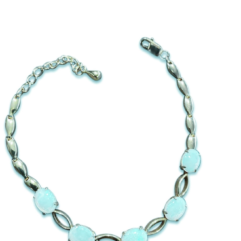 Sterling Silver 8x6mm marquise link design bracelet White Opals - Masterpiece Jewellery Opal & Gems Sydney Australia | Online Shop
