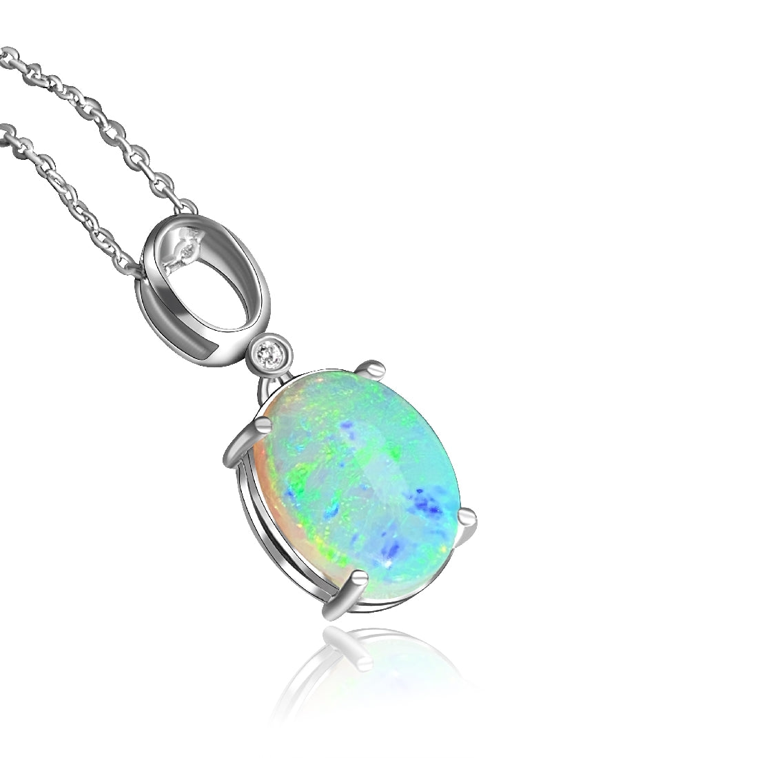 14kt White Gold 2.72ct Crystal Opal and 0.02ct Diamond pendant - Masterpiece Jewellery Opal & Gems Sydney Australia | Online Shop