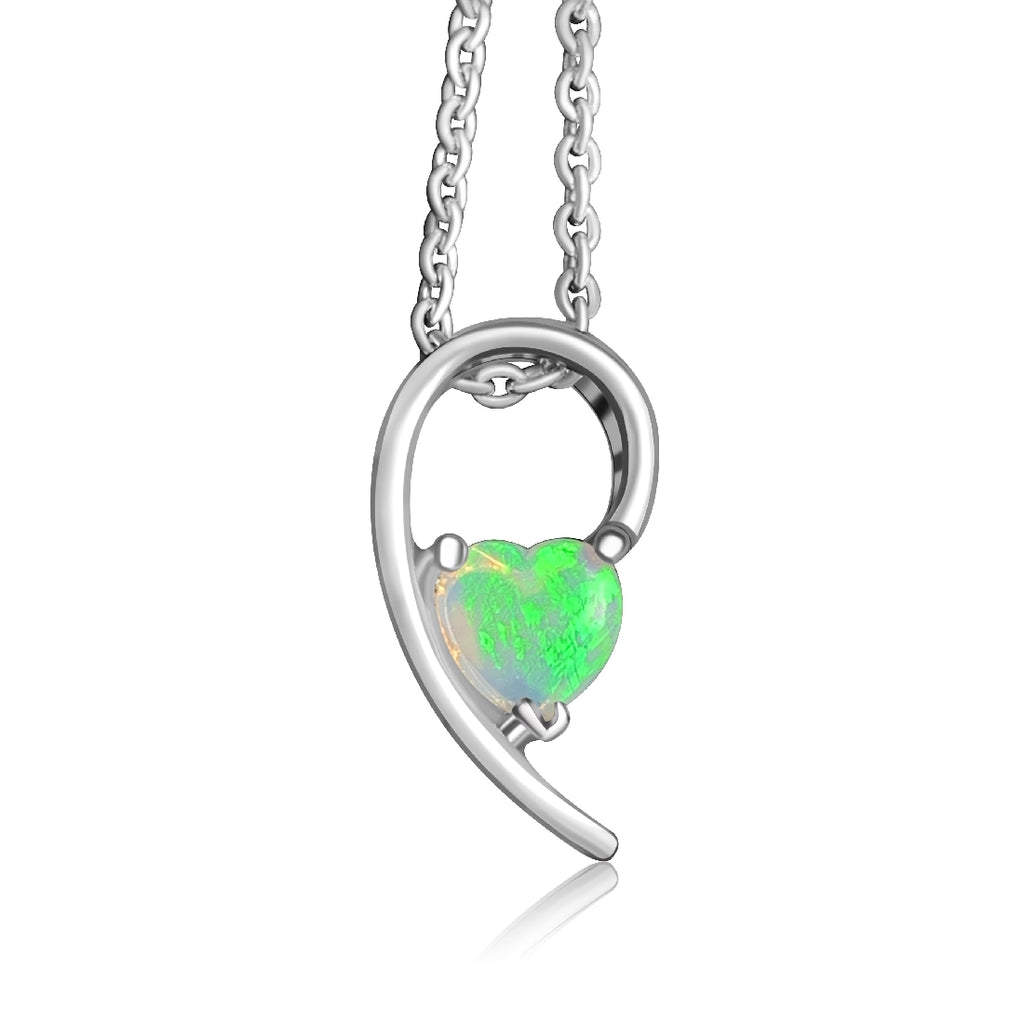 Sterling Silver Heart shape Opal necklace 5mm - Masterpiece Jewellery Opal & Gems Sydney Australia | Online Shop
