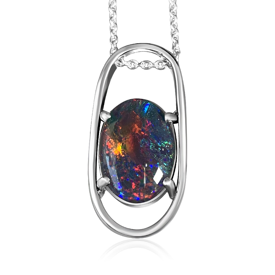 Sterling Silver Rectangular design pendant with 14x10mm Opal triplet - Masterpiece Jewellery Opal & Gems Sydney Australia | Online Shop