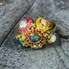 18kt Yellow Gold designer cluster ring with multi colour Opals, Diamonds, Sapphires and Rubies - Masterpiece Jewellery Opal & Gems Sydney Australia | Online Shop