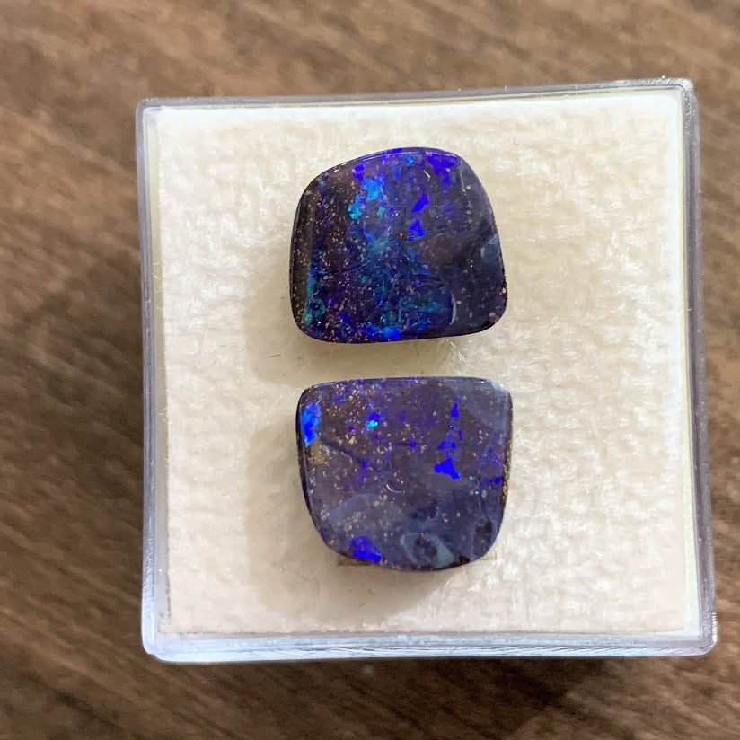 Pair of Blue Boulder Opals square shape 5ct - Masterpiece Jewellery Opal & Gems Sydney Australia | Online Shop