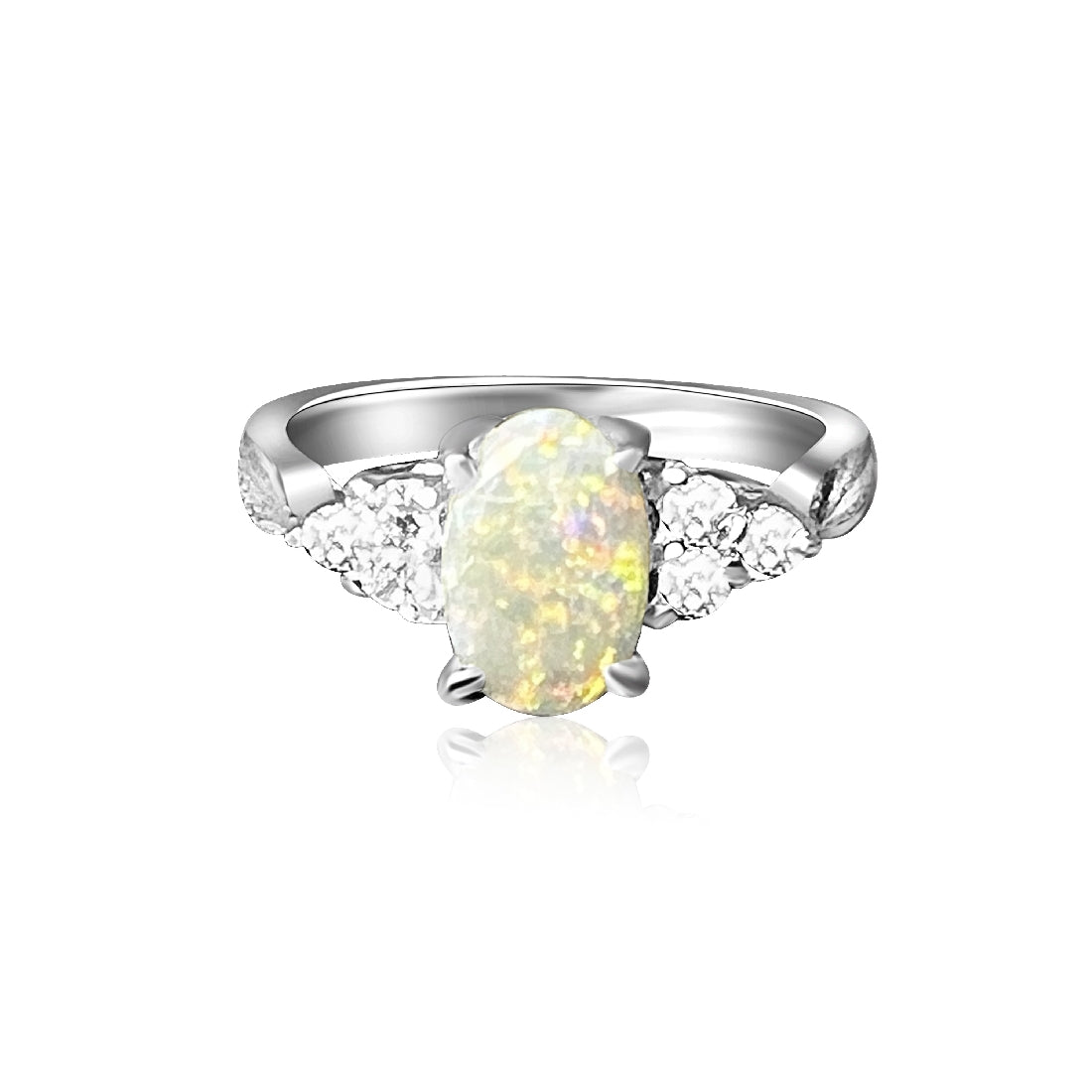 One Sterling Silver 7x5mm White opal and cz ring - Masterpiece Jewellery Opal & Gems Sydney Australia | Online Shop