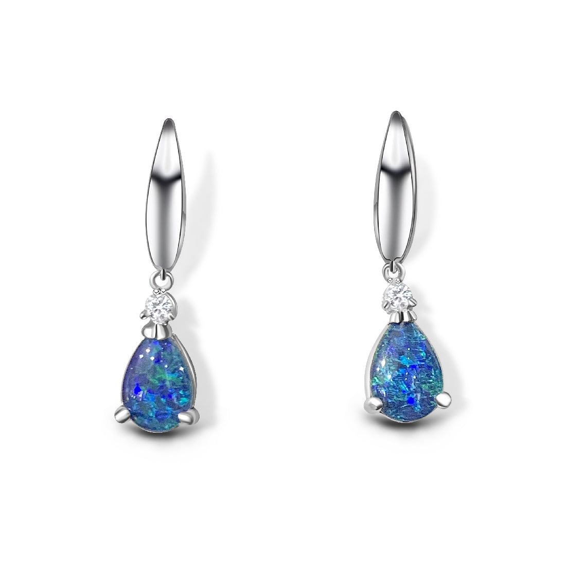 Sterling Silver 9x6mm pear shape Opal triplets dangling earrings with cubic zirconia - Masterpiece Jewellery Opal & Gems Sydney Australia | Online Shop