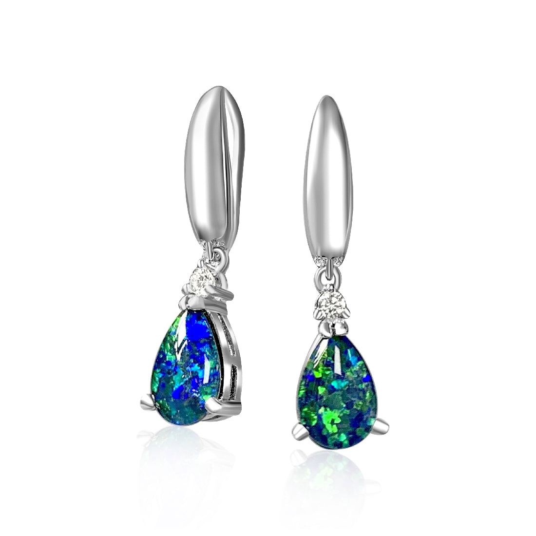 Sterling Silver 9x6mm pear shape Opal triplets dangling earrings with cubic zirconia - Masterpiece Jewellery Opal & Gems Sydney Australia | Online Shop