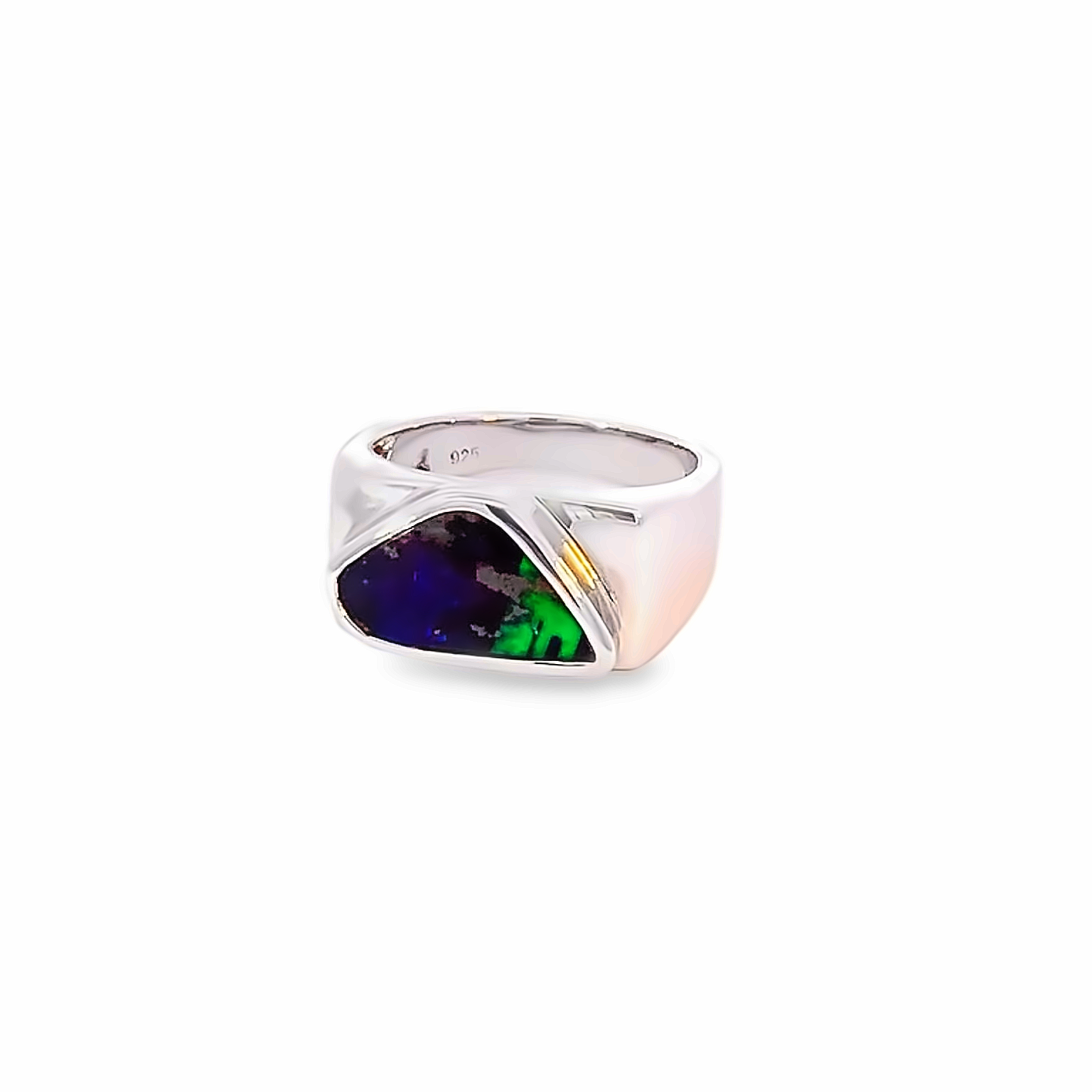 Sterling Silver Boulder Opal freeform Blue Green ring - Masterpiece Jewellery Opal & Gems Sydney Australia | Online Shop