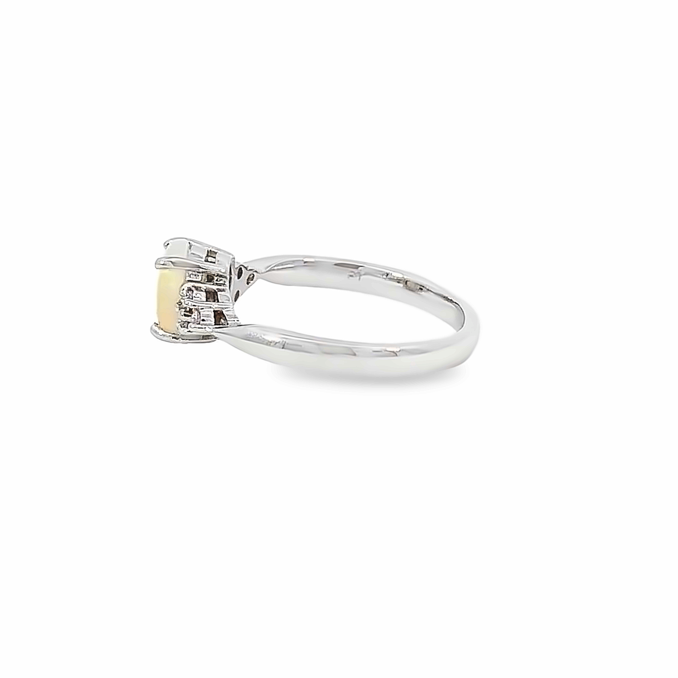 Platinum Crystal Opal engagament ring with Light Pink Diamonds - Masterpiece Jewellery Opal & Gems Sydney Australia | Online Shop