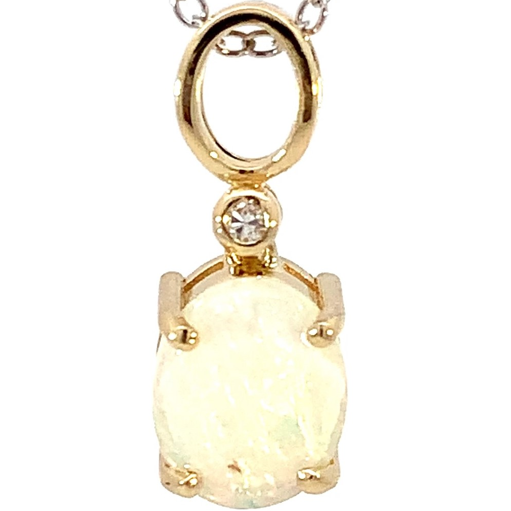 18kt Yellow Gold White Fire Opal 0.88ct and Diamond pendant - Masterpiece Jewellery Opal & Gems Sydney Australia | Online Shop