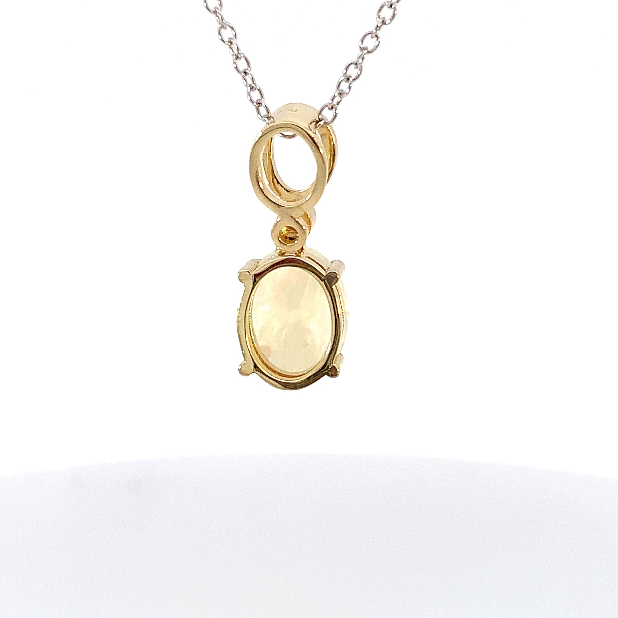 18kt Yellow Gold White Fire Opal 0.88ct and Diamond pendant - Masterpiece Jewellery Opal & Gems Sydney Australia | Online Shop