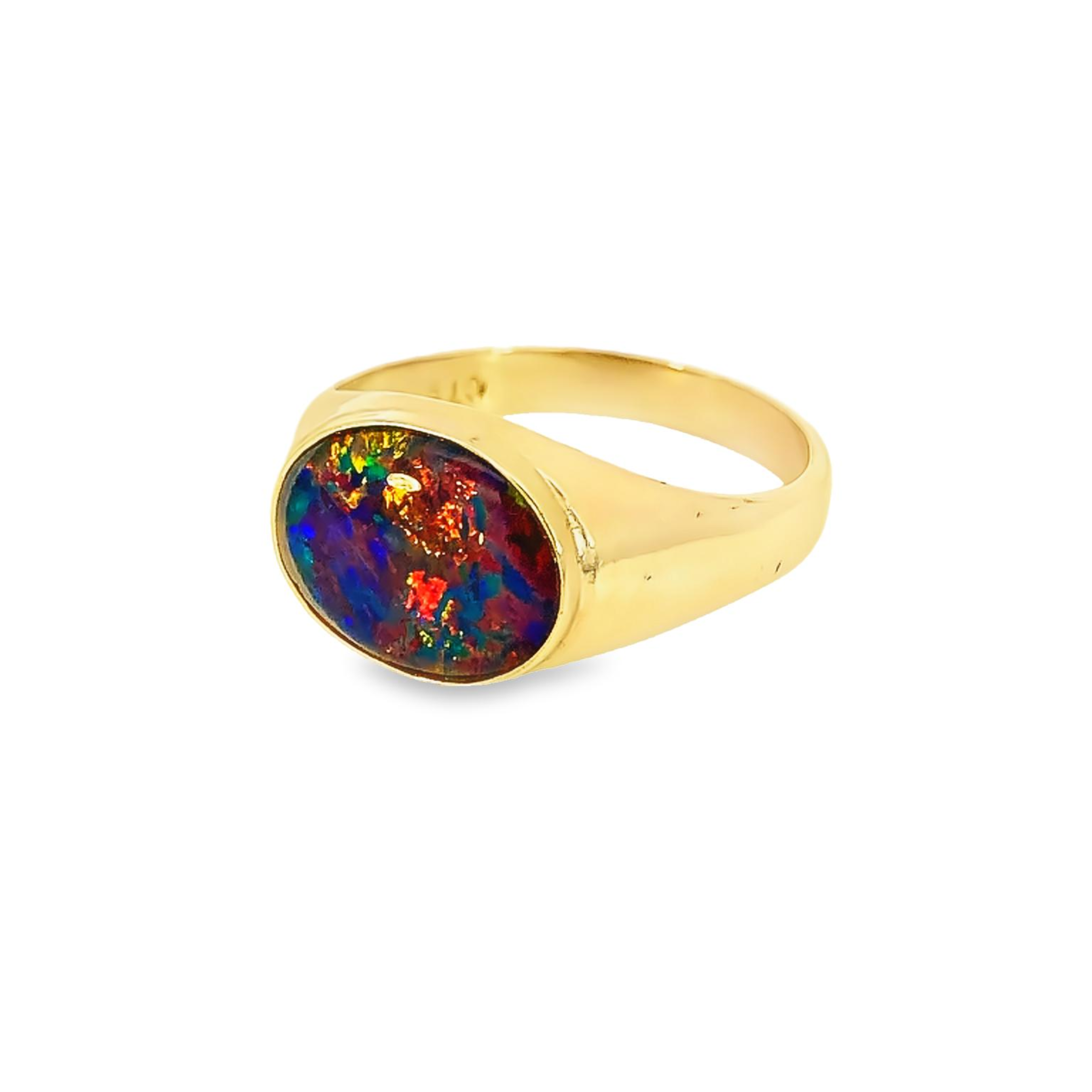 One 9kt Yellow Gold signet ring 12x10mm Opal triplet - Masterpiece Jewellery Opal & Gems Sydney Australia | Online Shop