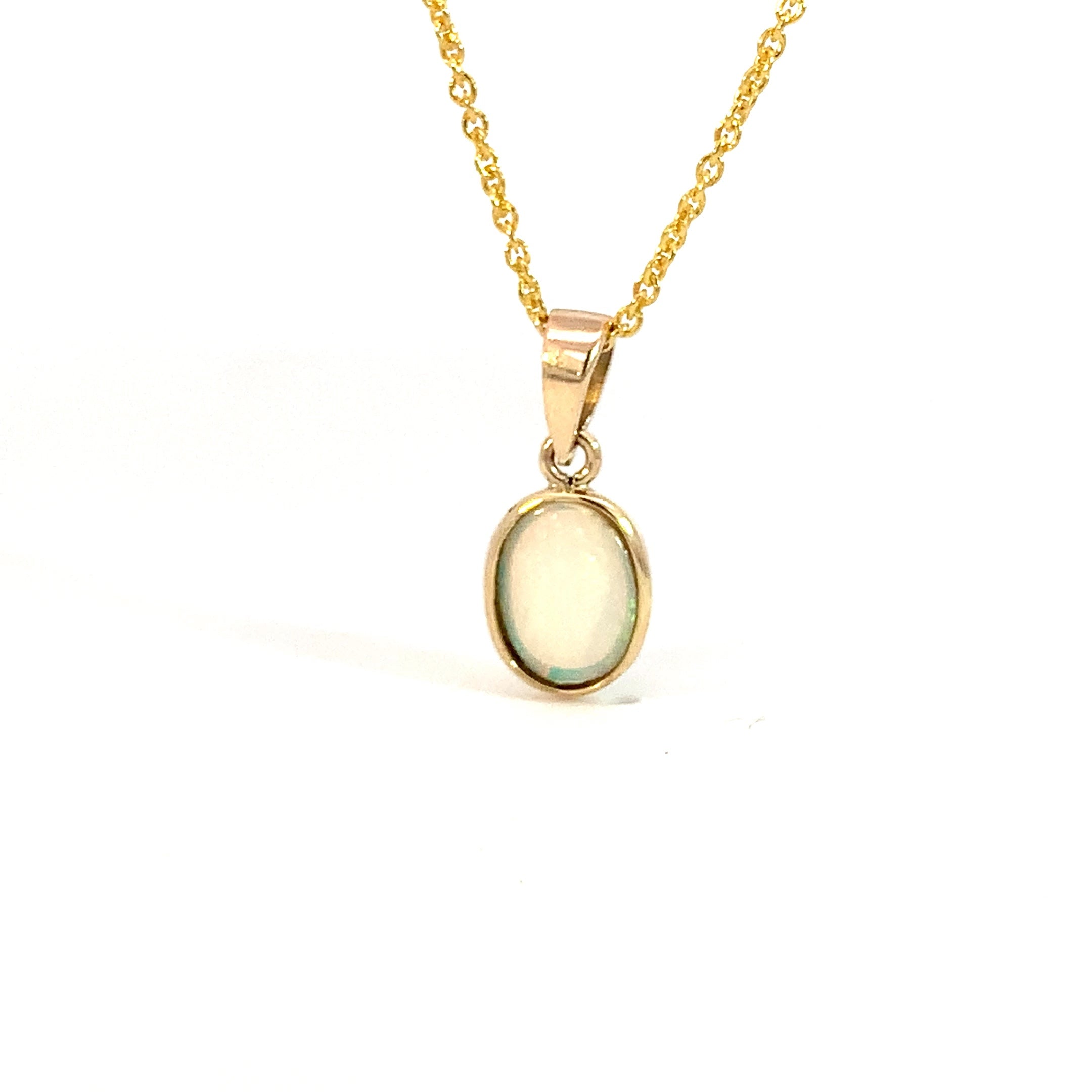 9kt Yellow Gold bezel set pendant 8x6mm White Opal - Masterpiece Jewellery Opal & Gems Sydney Australia | Online Shop