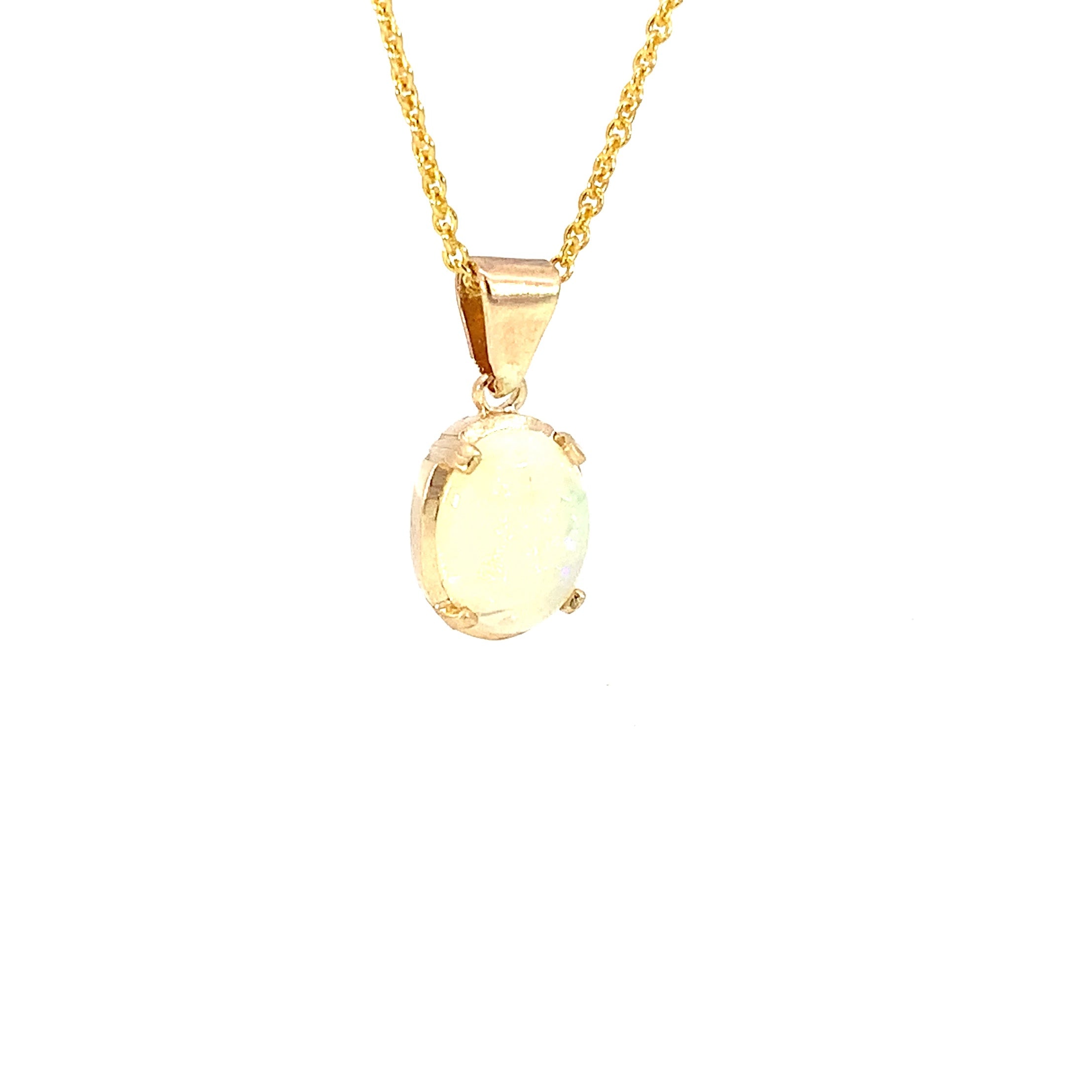 9kt Yellow gold White Opal 9x7mm solitaire claw set pendant - Masterpiece Jewellery Opal & Gems Sydney Australia | Online Shop