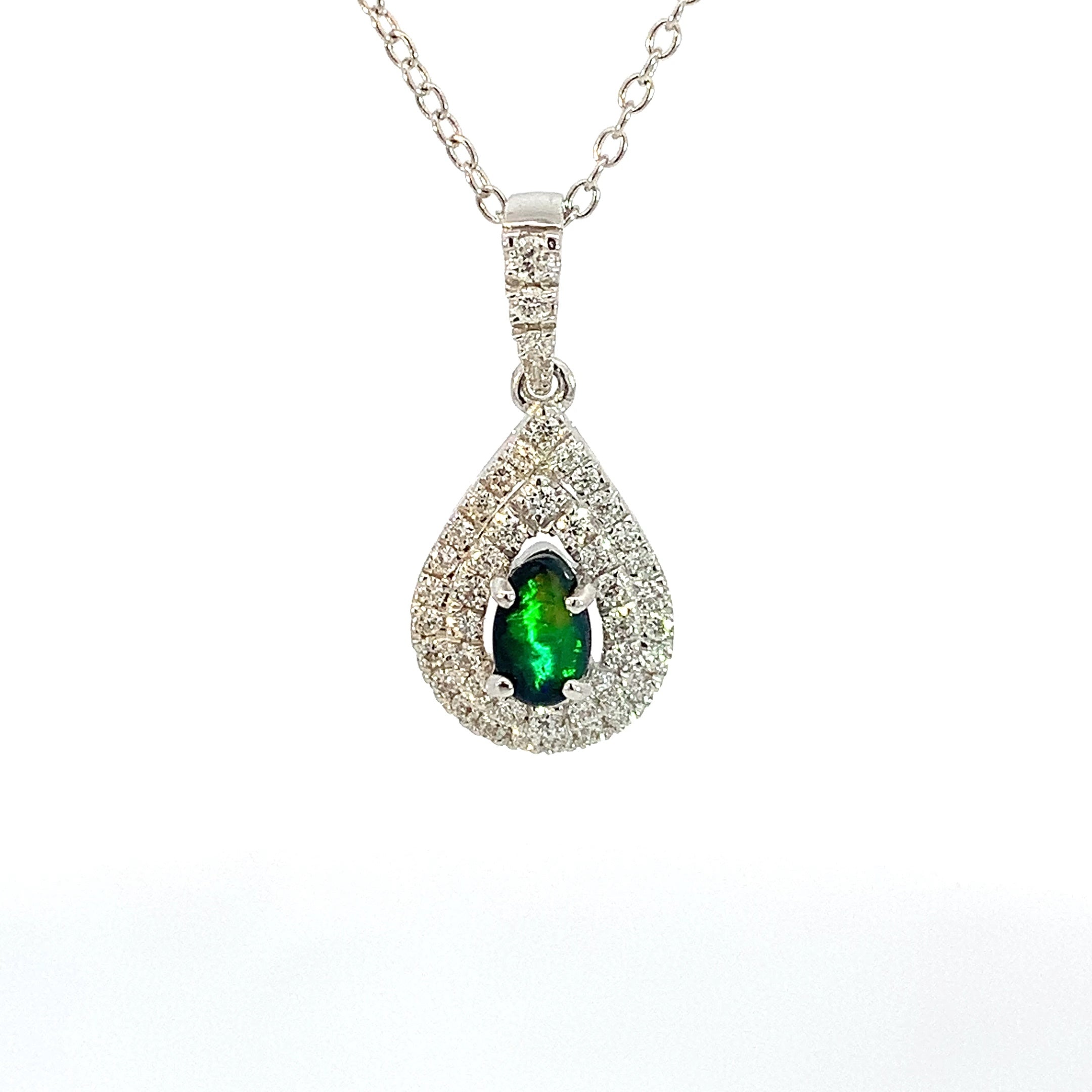 18kt White Gold Black Opal 0.29ct and Diamond pendant - Masterpiece Jewellery Opal & Gems Sydney Australia | Online Shop