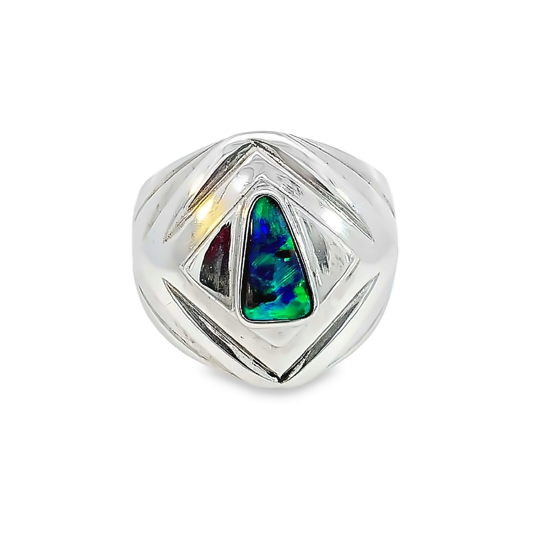 One Sterling Silver Boulder Opal heavy ring - Masterpiece Jewellery Opal & Gems Sydney Australia | Online Shop
