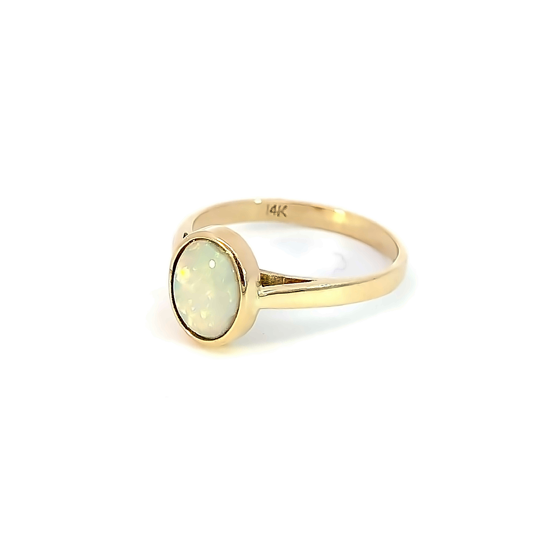 One 14kt Yellow Gold Fire colour White Opal solitaire ring - Masterpiece Jewellery Opal & Gems Sydney Australia | Online Shop