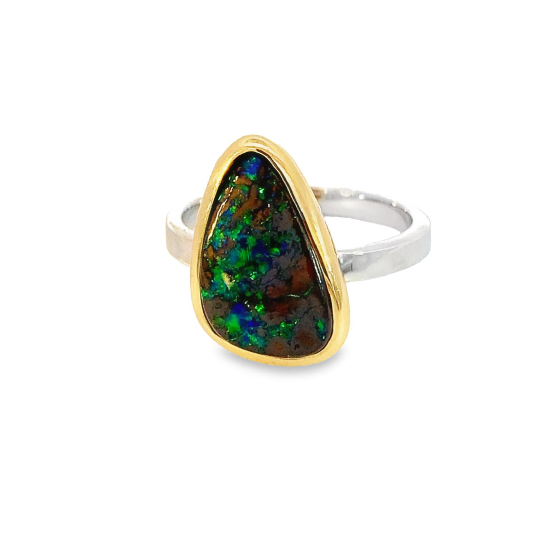 Sterling Silver and 9kt Gold Matrix Opal ring - Masterpiece Jewellery Opal & Gems Sydney Australia | Online Shop