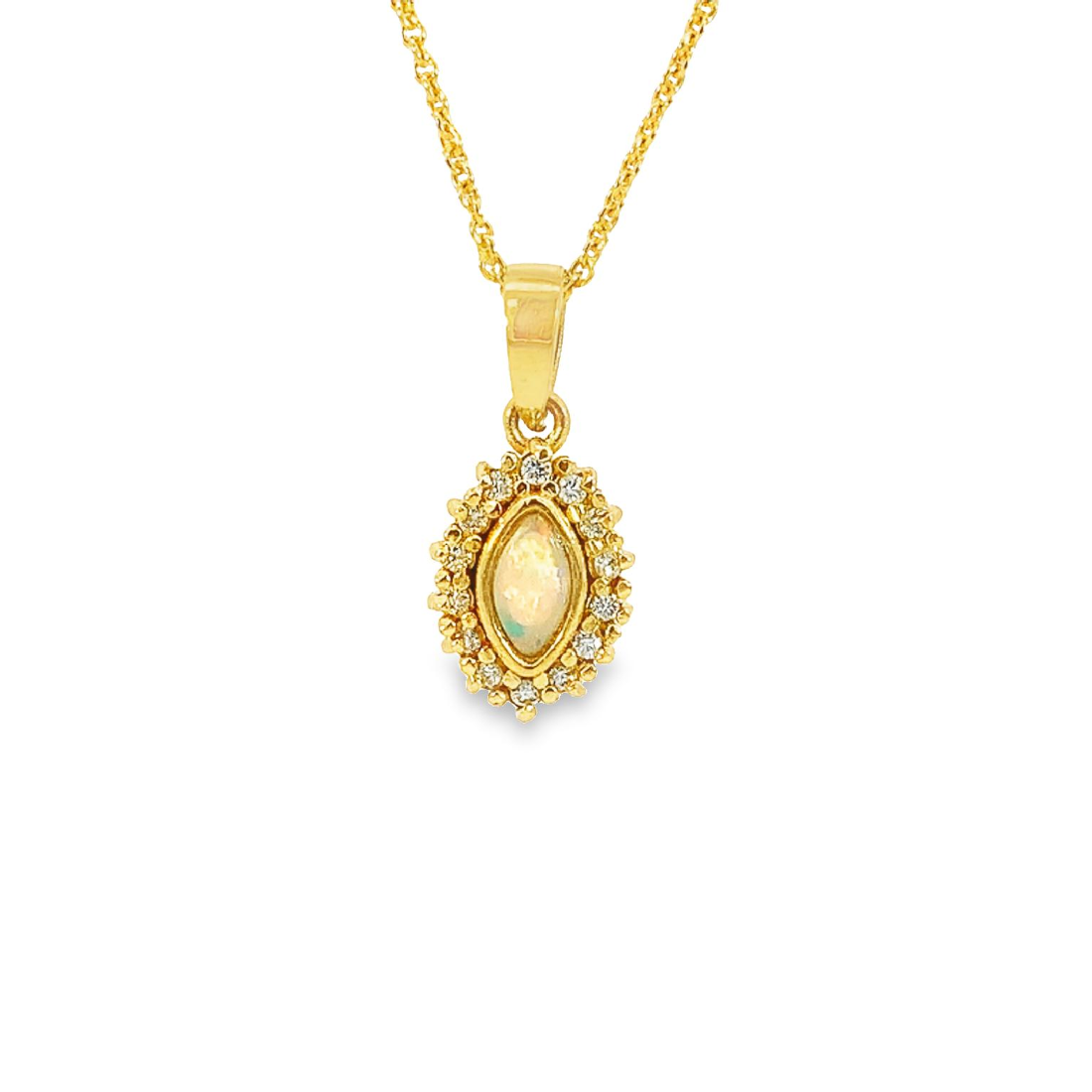 18kt Yellow Gold cluster pendant set with Crystal Opal and Diamonds - Masterpiece Jewellery Opal & Gems Sydney Australia | Online Shop