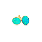 One pair of 9kt Green Blue Light Opal 2.05ct bezel set earrings - Masterpiece Jewellery Opal & Gems Sydney Australia | Online Shop