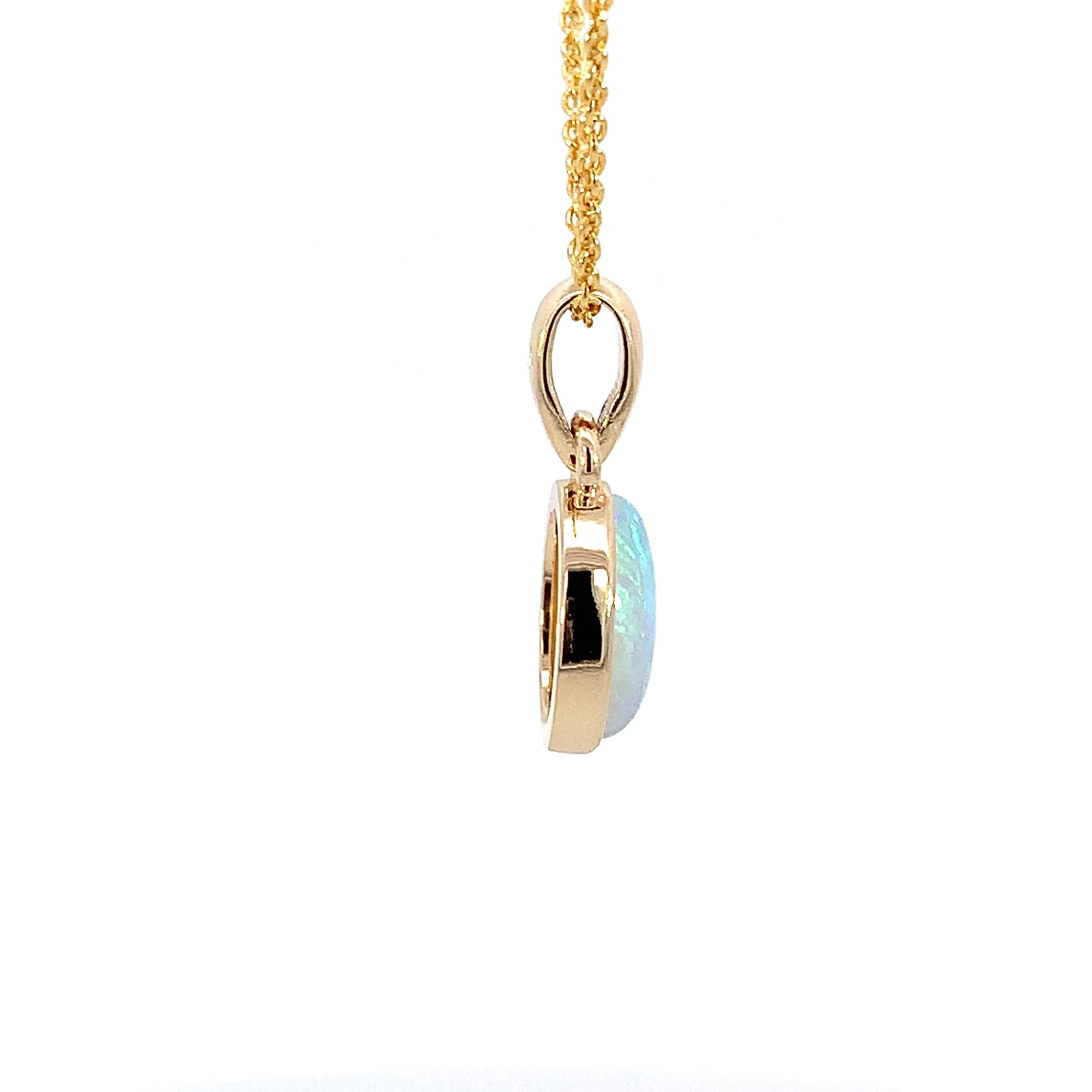 9kt Yellow Gold bezel set 8x6mm Light Opal pendant - Masterpiece Jewellery Opal & Gems Sydney Australia | Online Shop