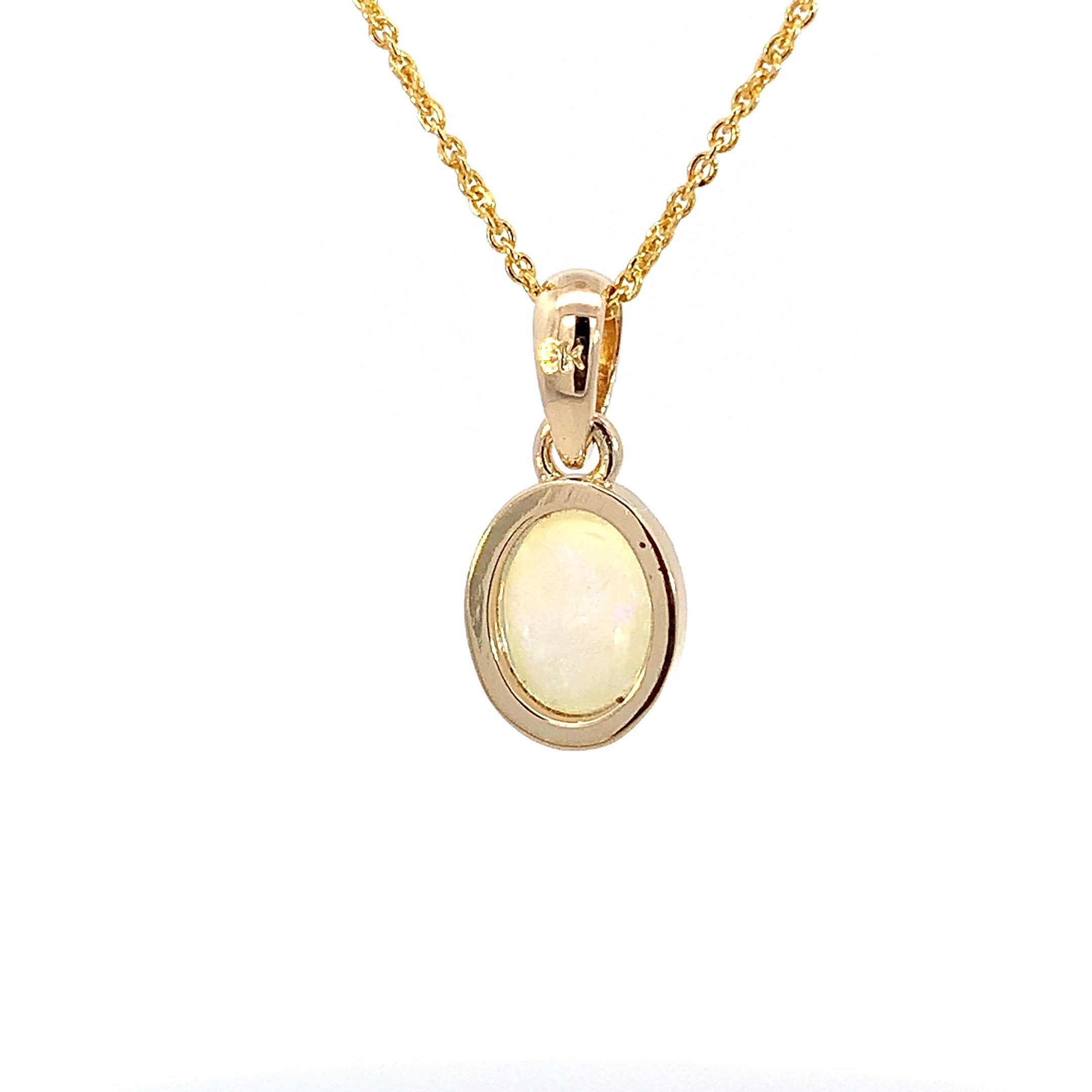9kt Yellow Gold bezel set 8x6mm Light Opal pendant - Masterpiece Jewellery Opal & Gems Sydney Australia | Online Shop
