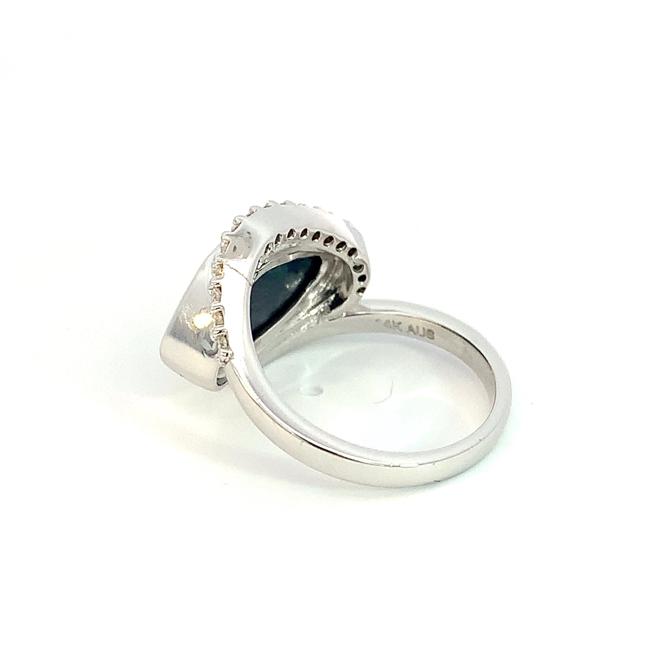14kt White Gold Black Opal 2.95ct and Diamond ring - Masterpiece Jewellery Opal & Gems Sydney Australia | Online Shop