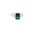Platinum Radiant cut Teal sapphire and diamond ring - Masterpiece Jewellery Opal & Gems Sydney Australia | Online Shop