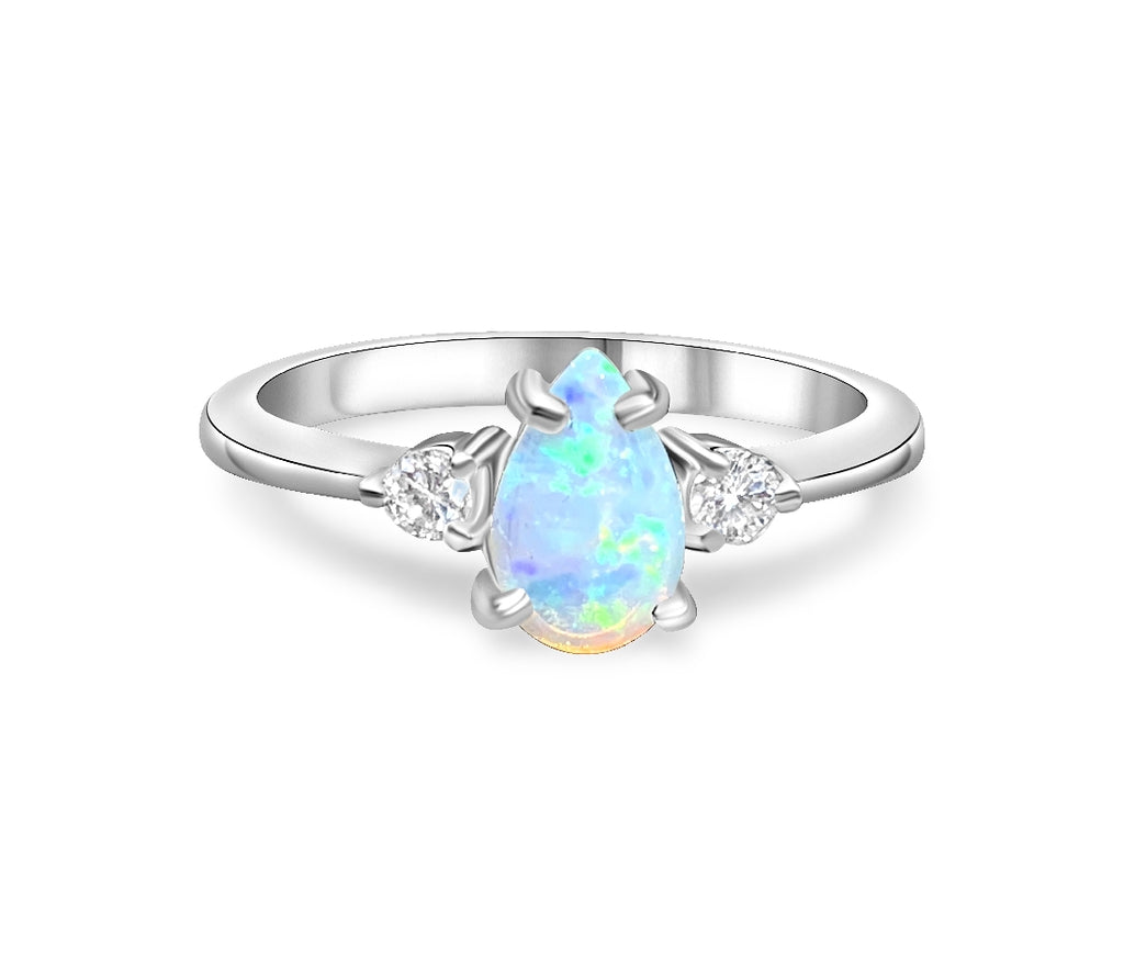Platinum Pearshape Opal and Diamond ring - Masterpiece Jewellery Opal & Gems Sydney Australia | Online Shop