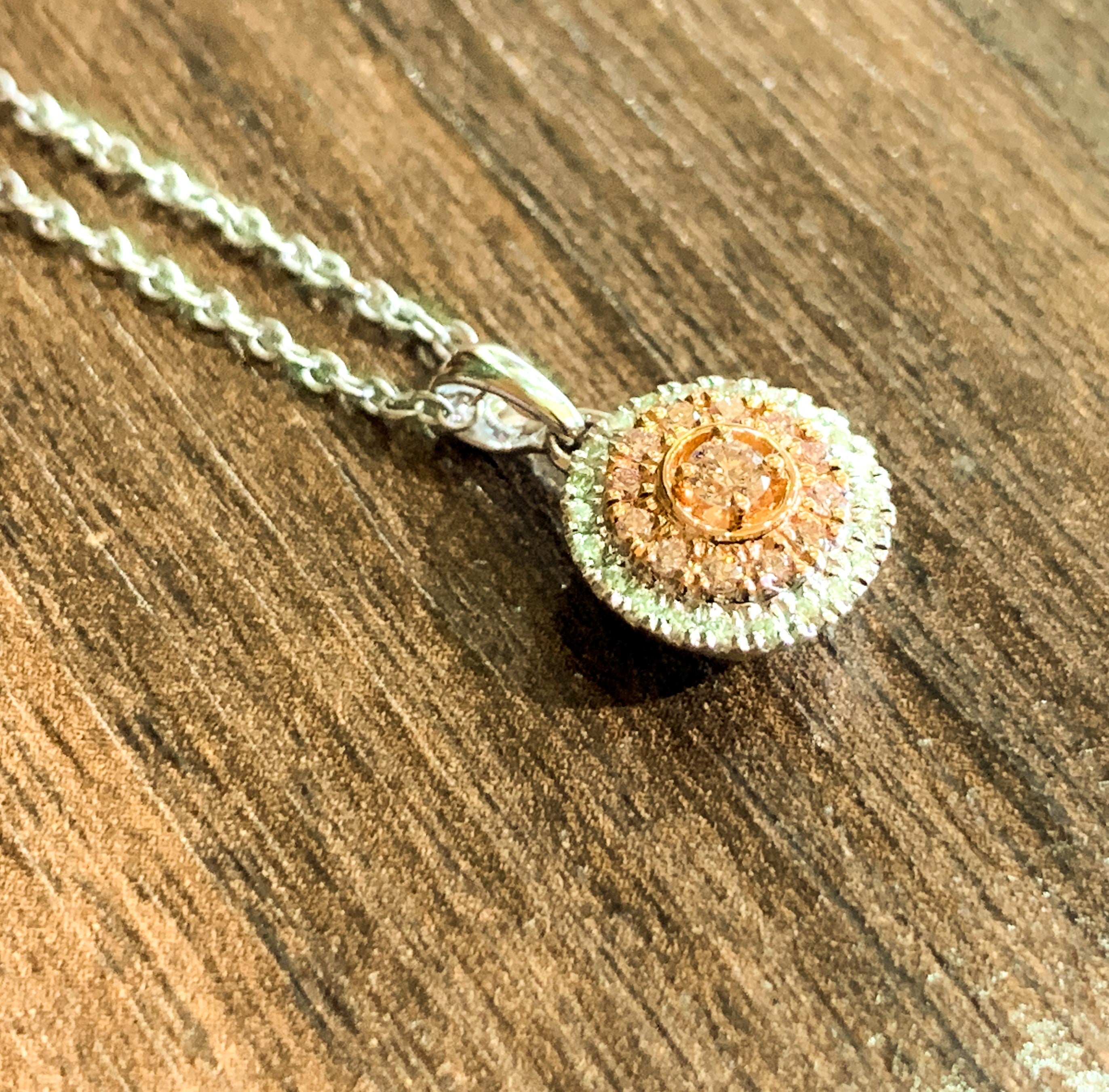 18kt White and Rose Gold Round Pink and White Diamond cluster necklace Masterpiece Jewellery Opal Gems Sydney Australia Online Shop